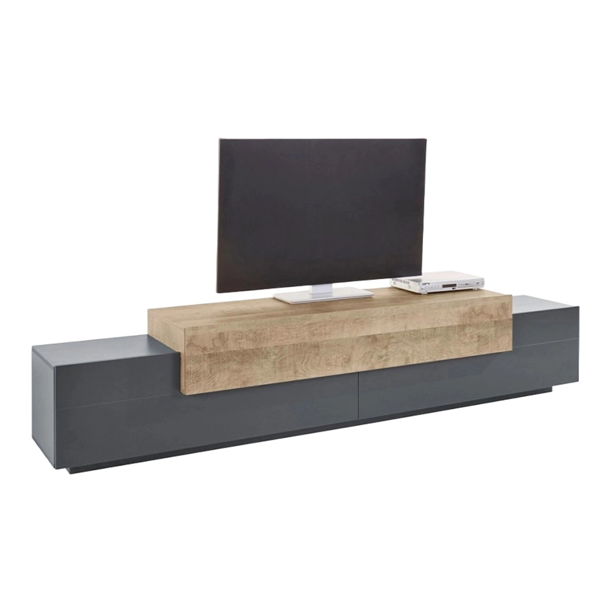 Modern 240cm TV Stand in Grey and Wood Corona Low Hound — 6