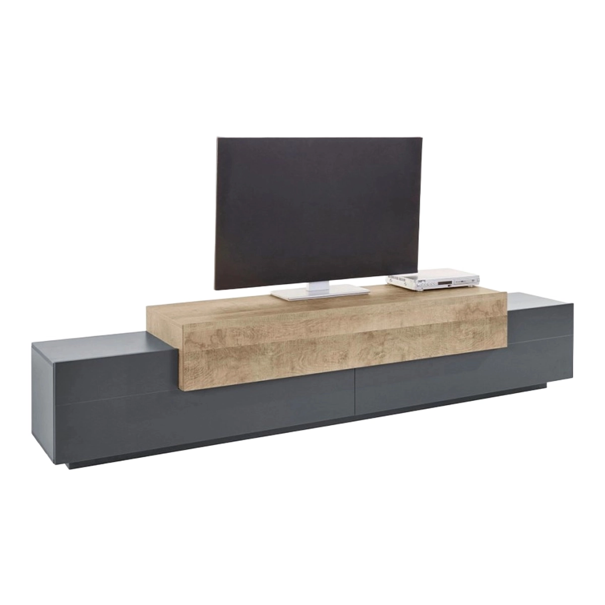 Modern 240cm TV Stand in Grey and Wood Corona Low Hound — 1