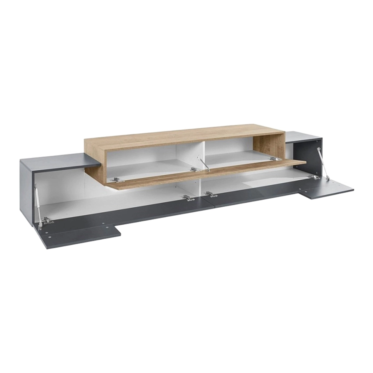 Modern 240cm TV Stand in Grey and Wood Corona Low Hound — 7