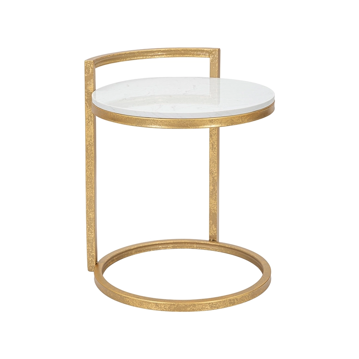 Round round side coffee table in gold metal with white marble top — 1