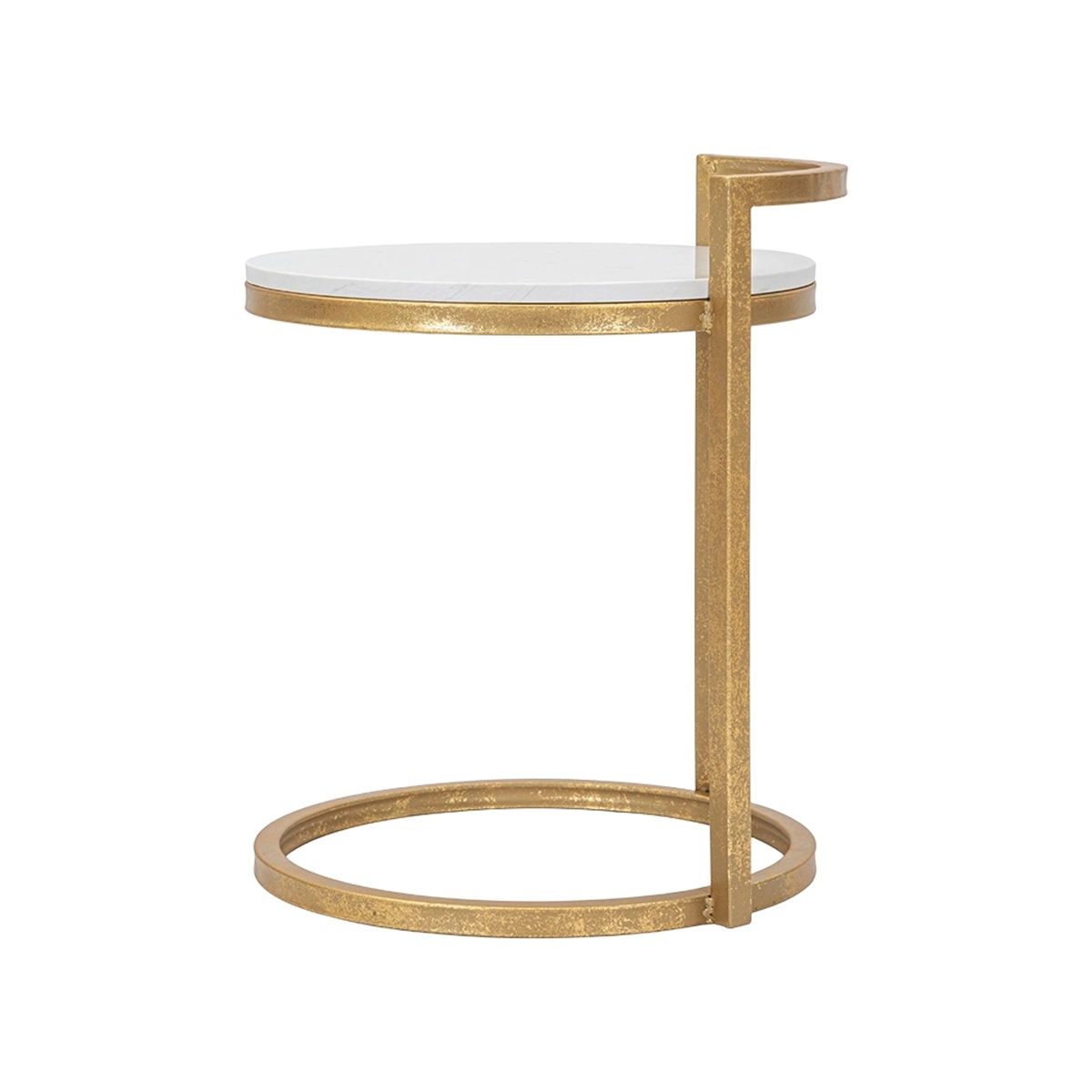 Round round side coffee table in gold metal with white marble top — 3