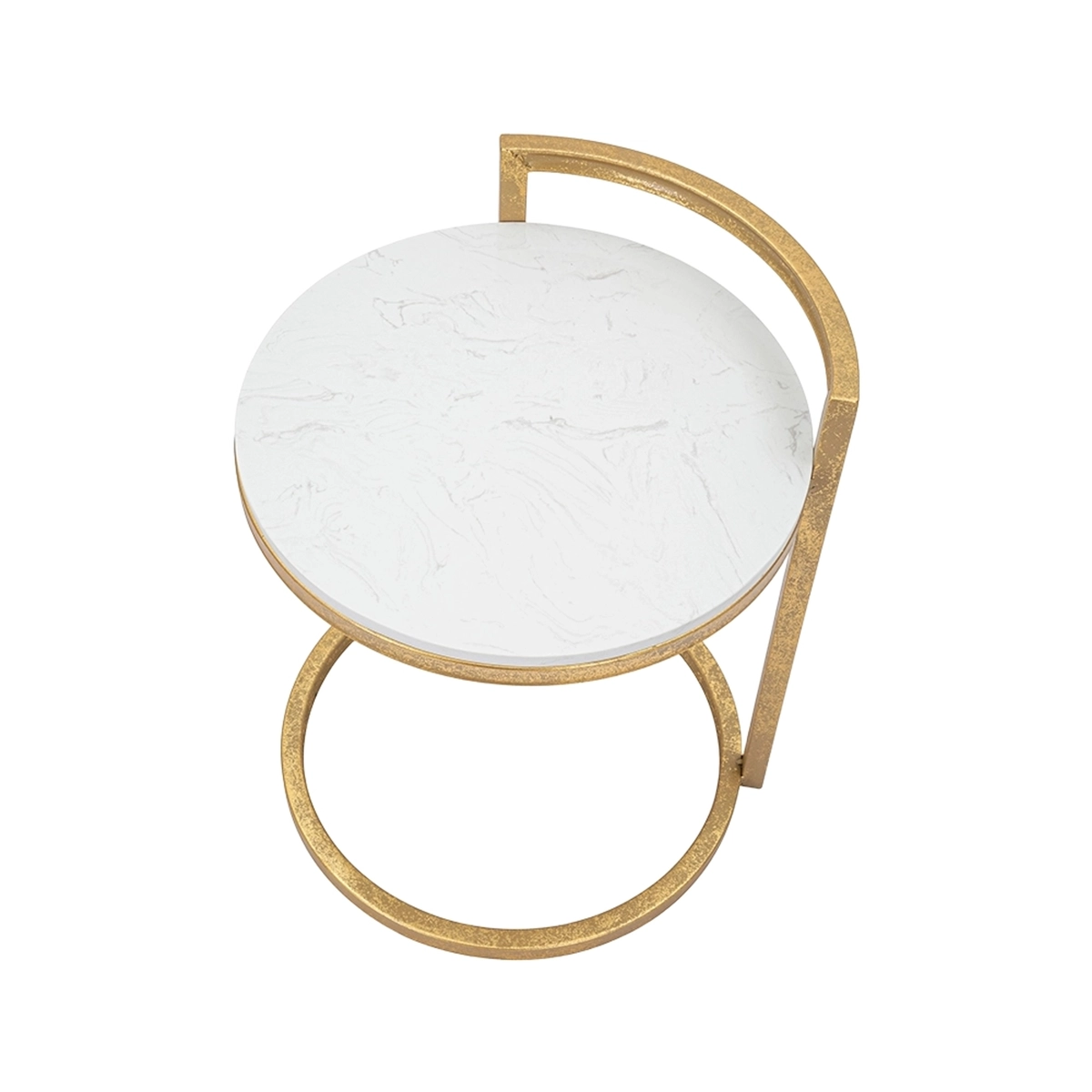 Round round side coffee table in gold metal with white marble top — 4