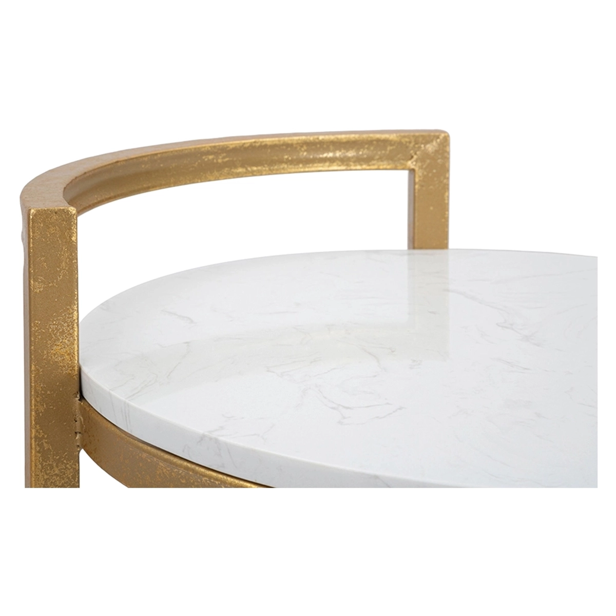 Round round side coffee table in gold metal with white marble top — 6