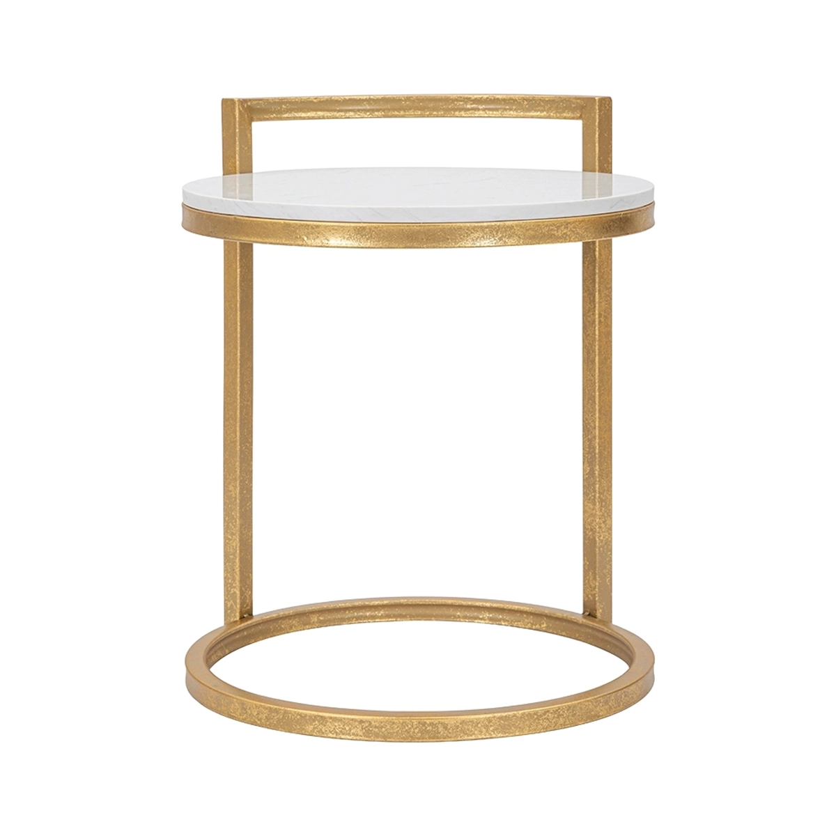 Round round side coffee table in gold metal with white marble top — 7