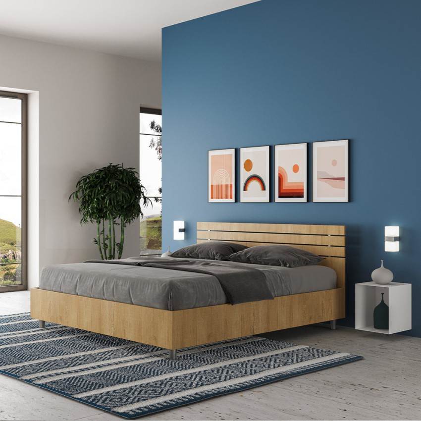 Double Wooden Storage Bed with Slats 160x190 Ankel Oak — 2