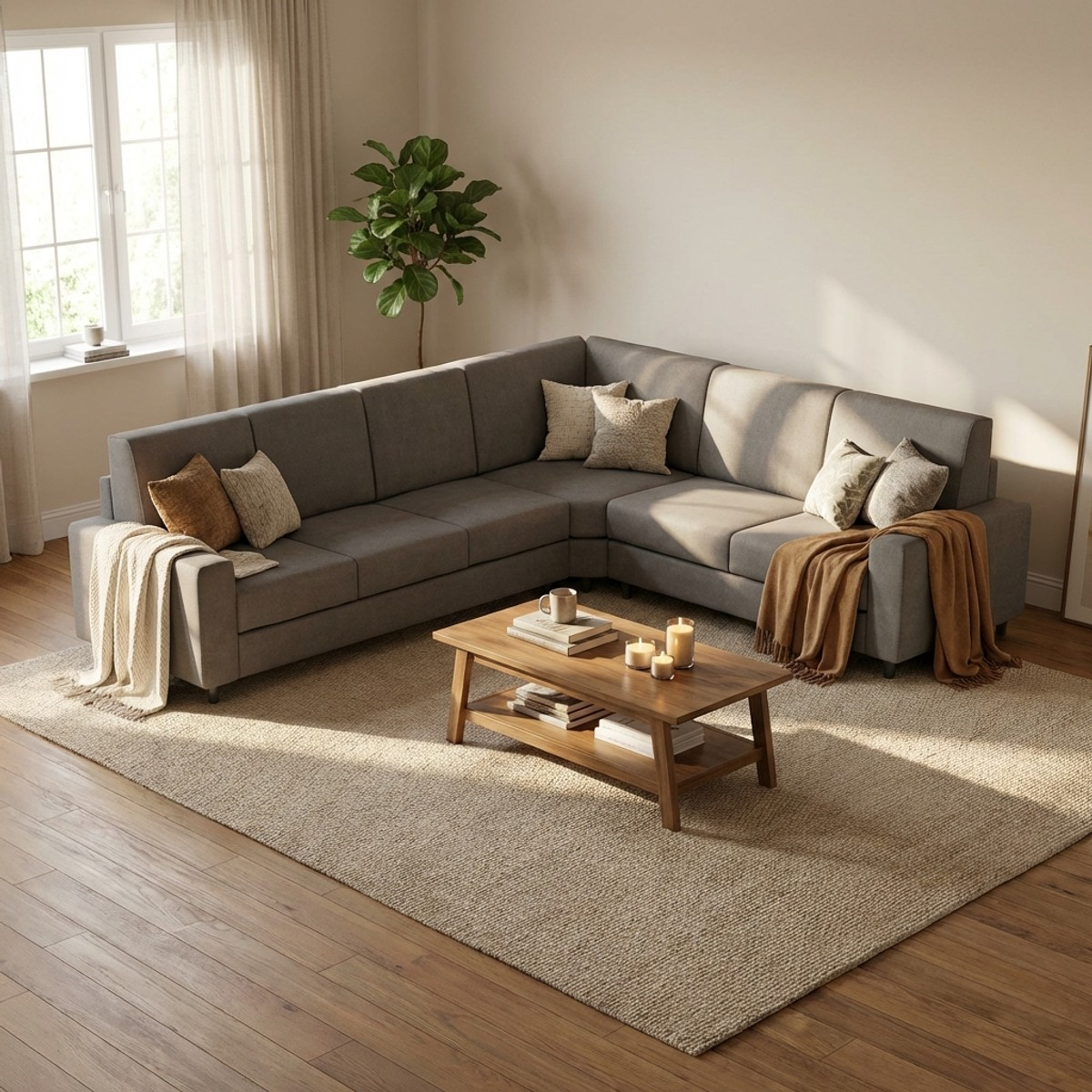 Modern 6-Seater Fabric Corner Sofa 286x246 cm Sakar — 2