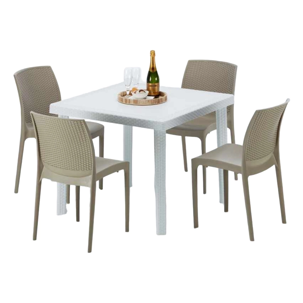 Bohème Love Set: White Square Table 90x90 cm with 4 Grand Soleil Chairs — 1