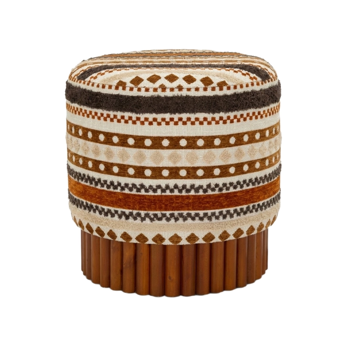 Round Ethnic Padded Ottoman in Poliestere Mombasa Chromatic Accent — 1