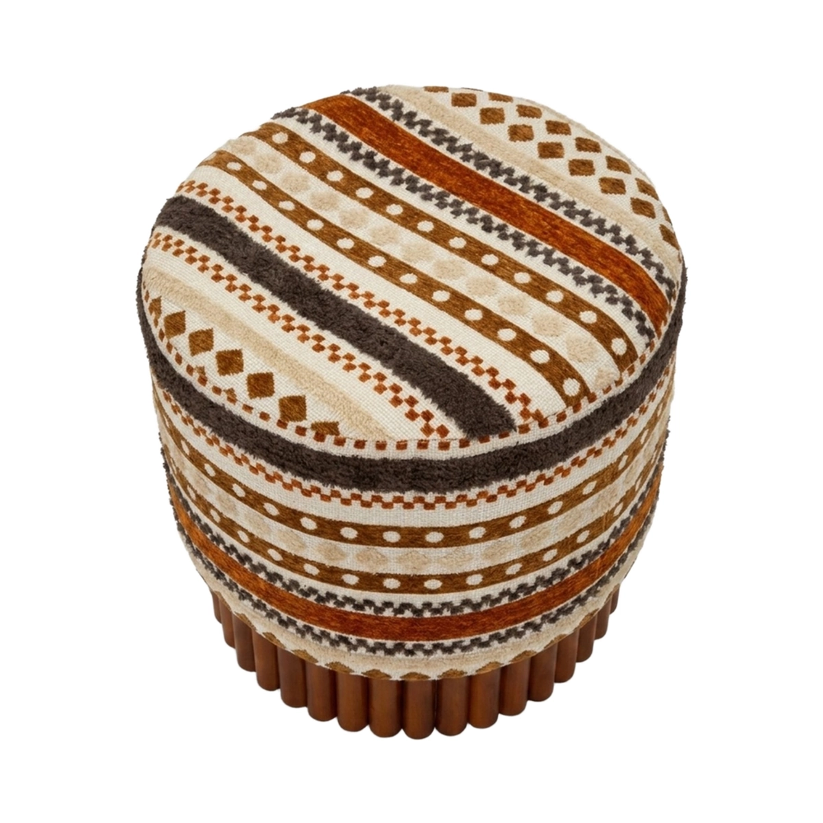 Round Ethnic Padded Ottoman in Poliestere Mombasa Chromatic Accent — 6