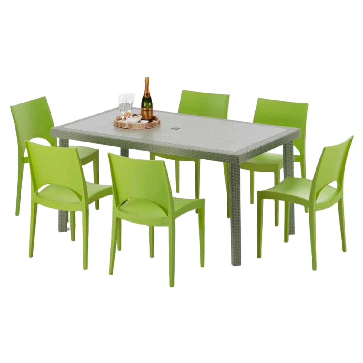 Marion Rectangular Beige Table Set 150x90 cm with 6 Grand Soleil Chairs — 1