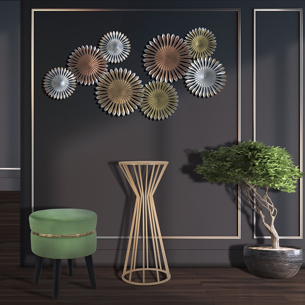 Round Tall Living Room Side Table in Gold Metal 38cm Stick — 2