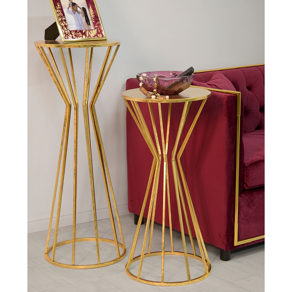 Round Tall Living Room Side Table in Gold Metal 38cm Stick — 3