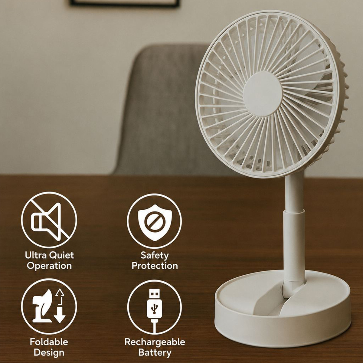 Ventilatore da tavolo pieghevole ricaricabile Avelio