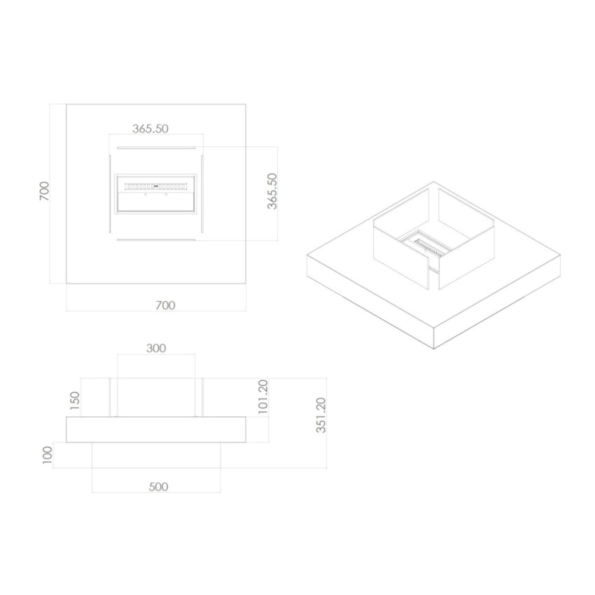 Square Freestanding Bioethanol Fireplace 70x70 cm Indoor Outdoor — 11