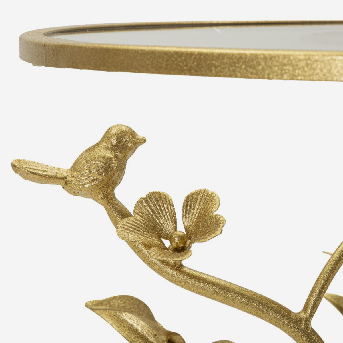 Birds Round Iron and Glass Accent Side Table — 3