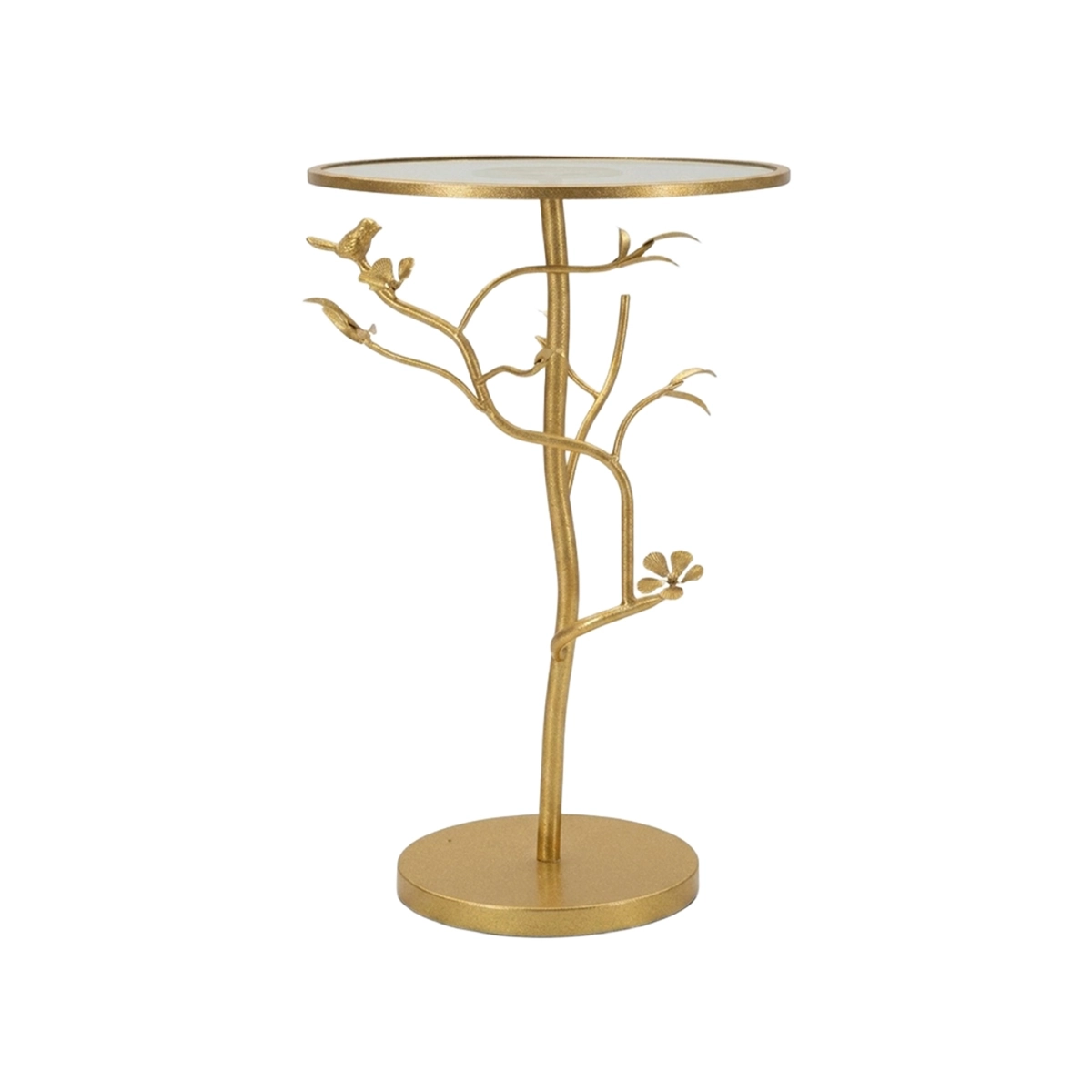 Birds Round Iron and Glass Accent Side Table — 1