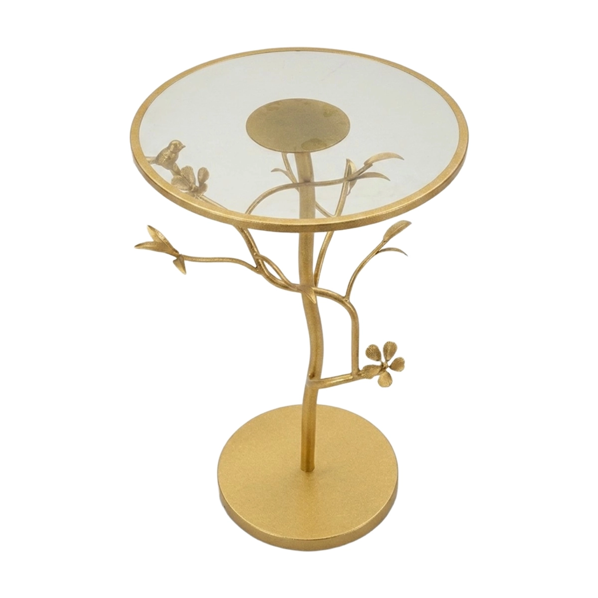 Birds Round Iron and Glass Accent Side Table — 6