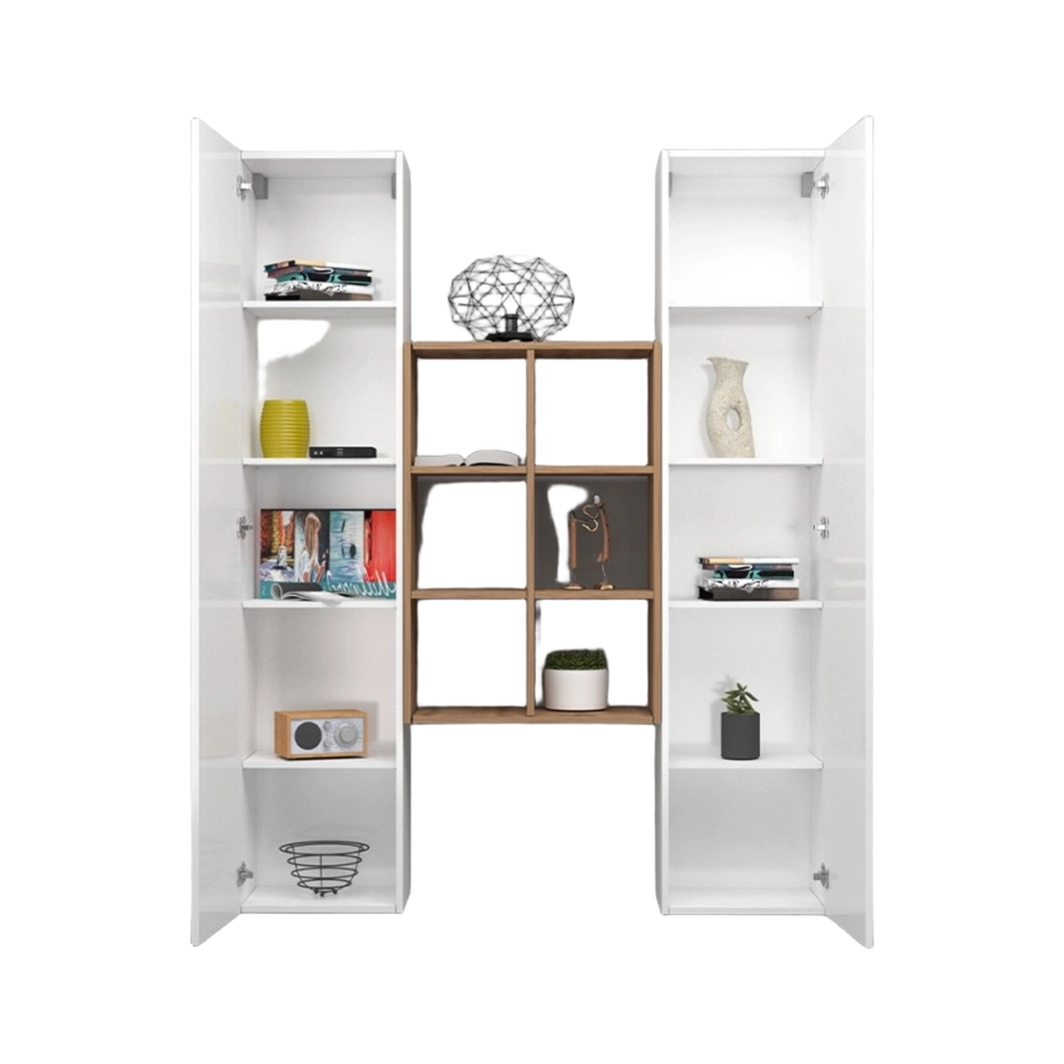 Wall-Mounted Living Room Unit White Oak 2 Cabinets Gemy WH — 4