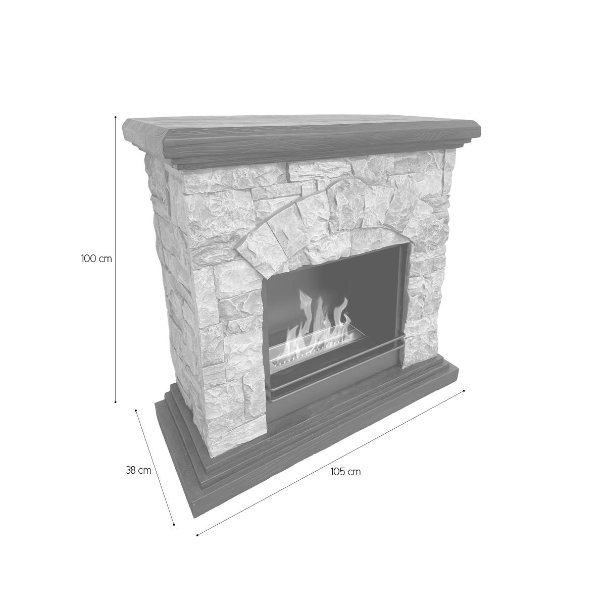 Divina Fire Belluno Freestanding Bioethanol Fireplace Faux Stone — 11