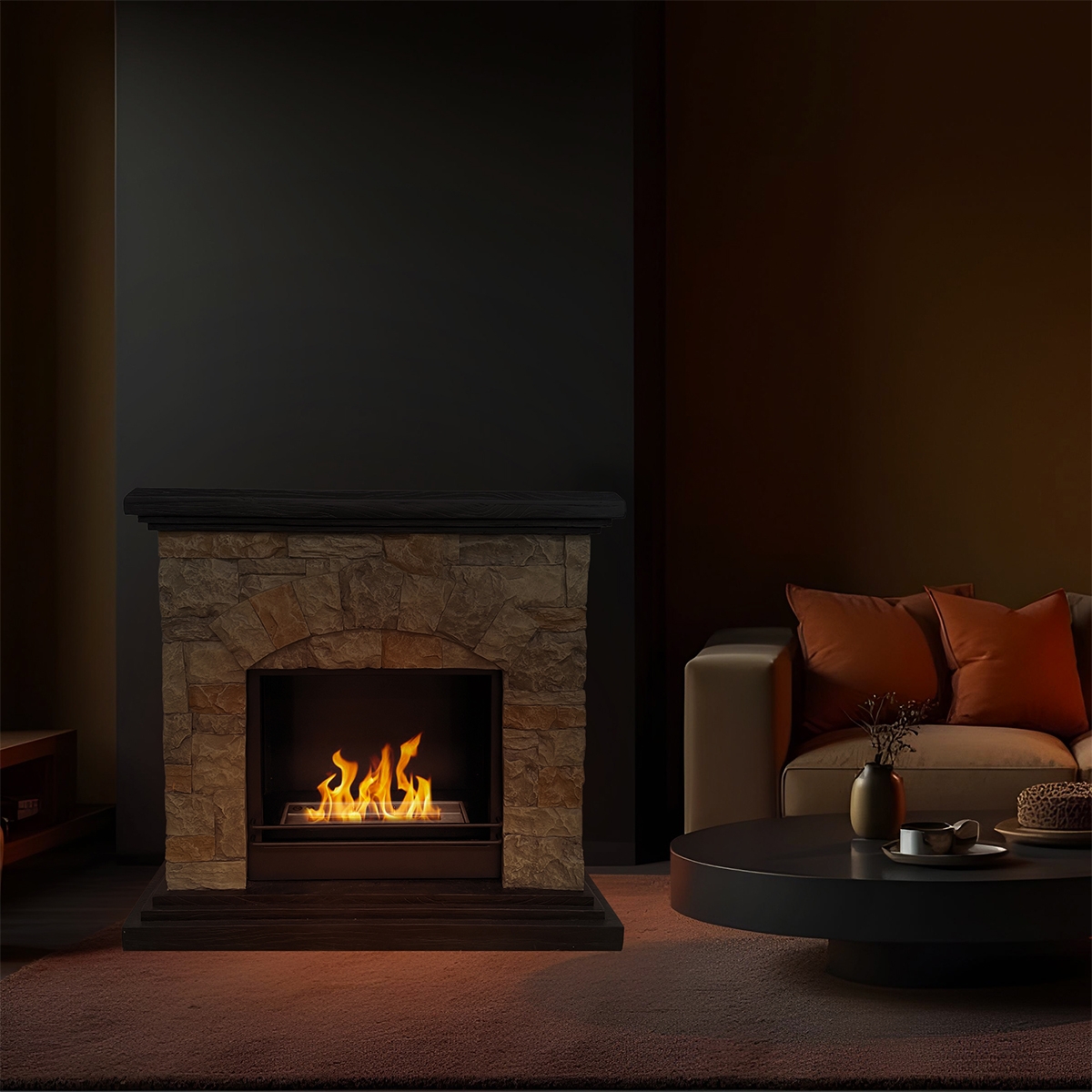 Divina Fire Belluno Freestanding Bioethanol Fireplace Faux Stone — 4