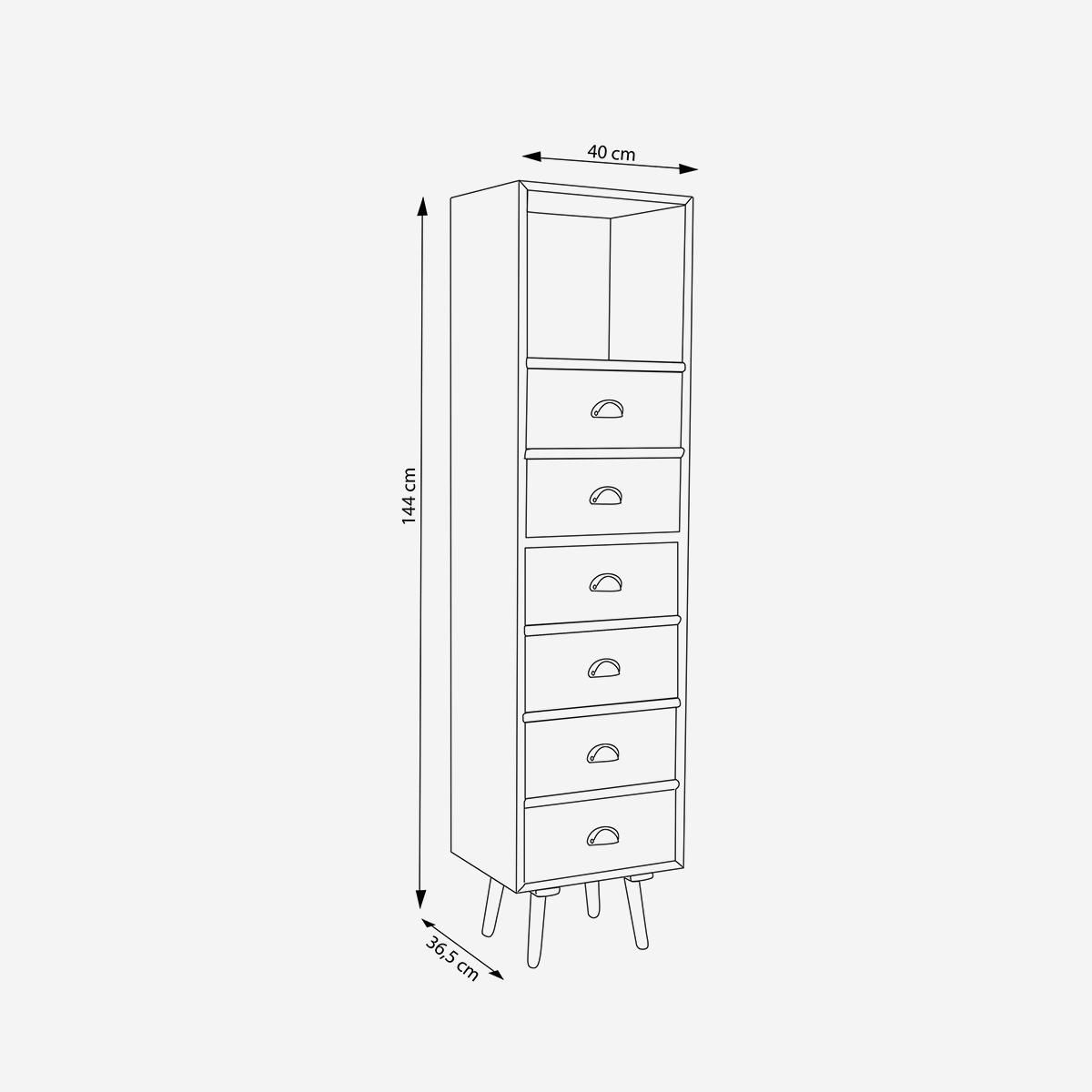Cosma Orleans Tall Space-Saving Chest of 6 Drawers with Open Shelf — 5