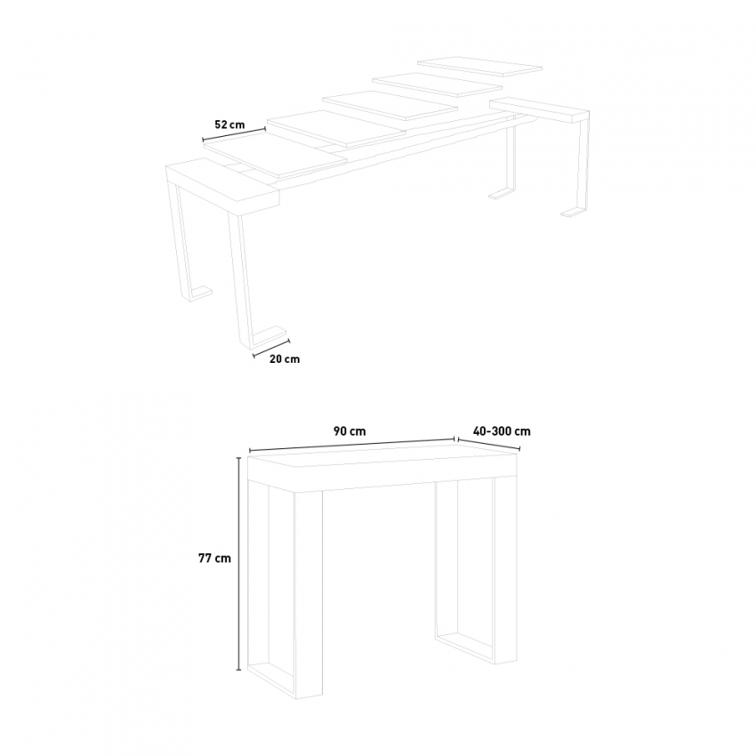 Extendable console table wood and metal 90x40-300cm Tecno Noix — 5