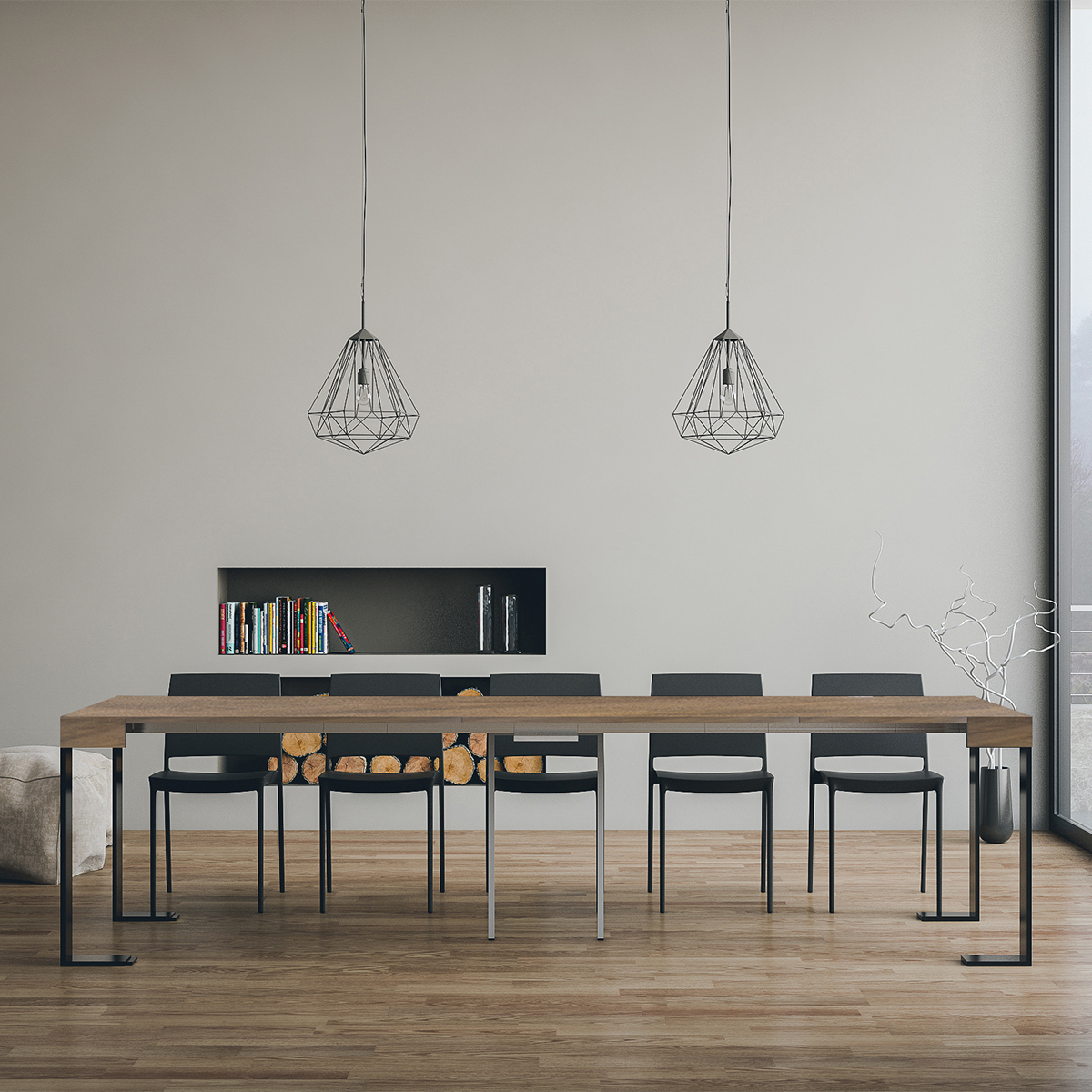 Extendable console table wood and metal 90x40-300cm Tecno Noix — 4