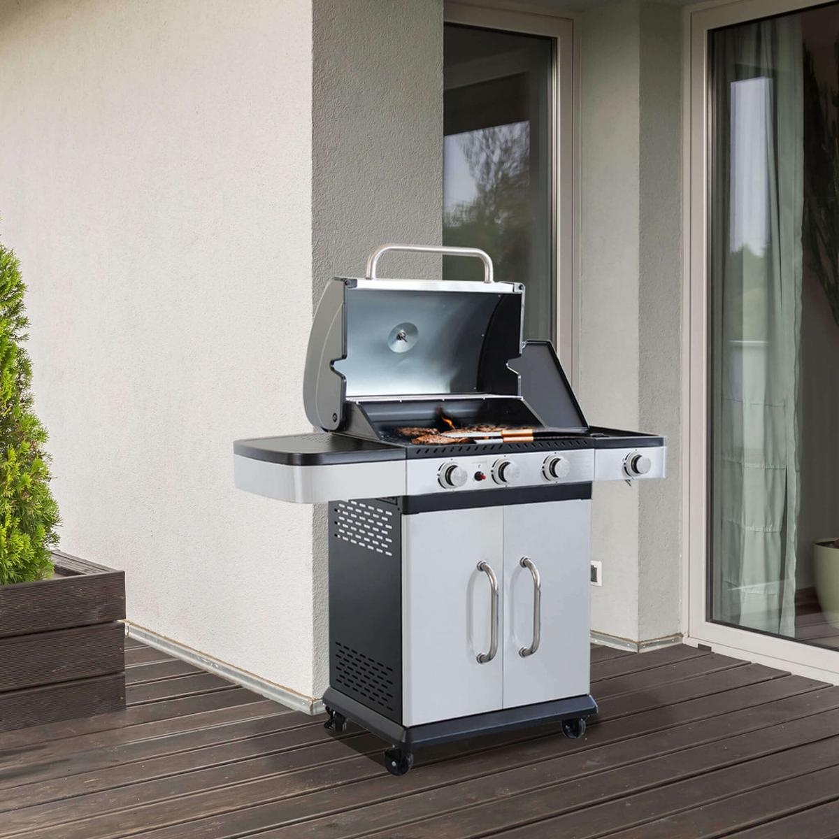 Davis Stainless Steel Gas BBQ Grill with 3 Burners and Side Stove — 2