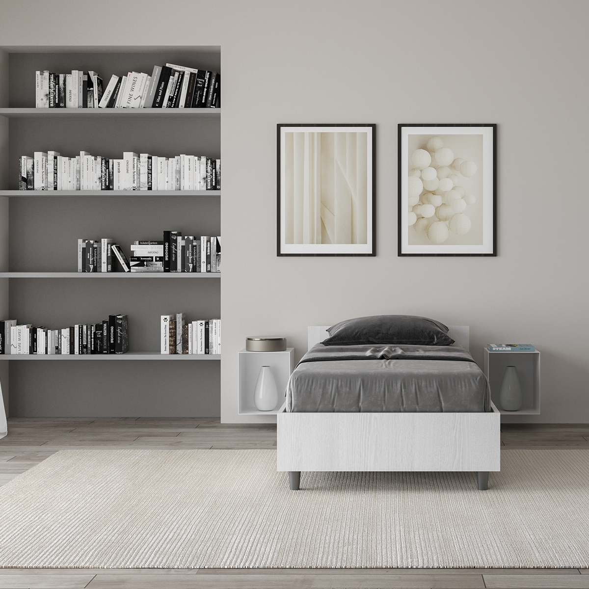 Single storage bed 80x190 white wood Nuamo — 5