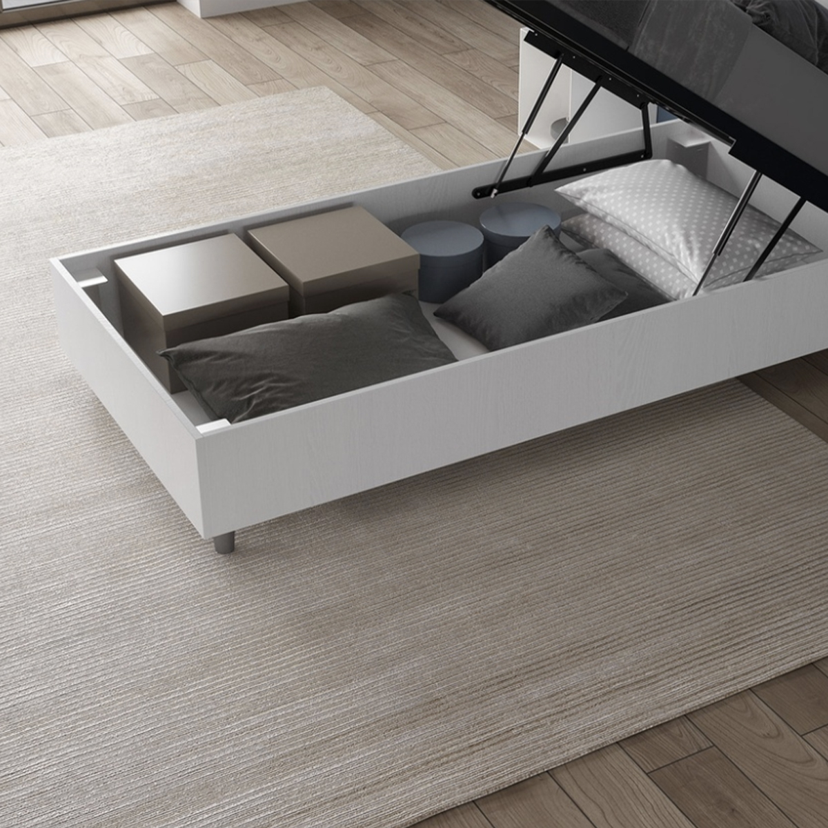 Single storage bed 80x190 white wood Nuamo — 3