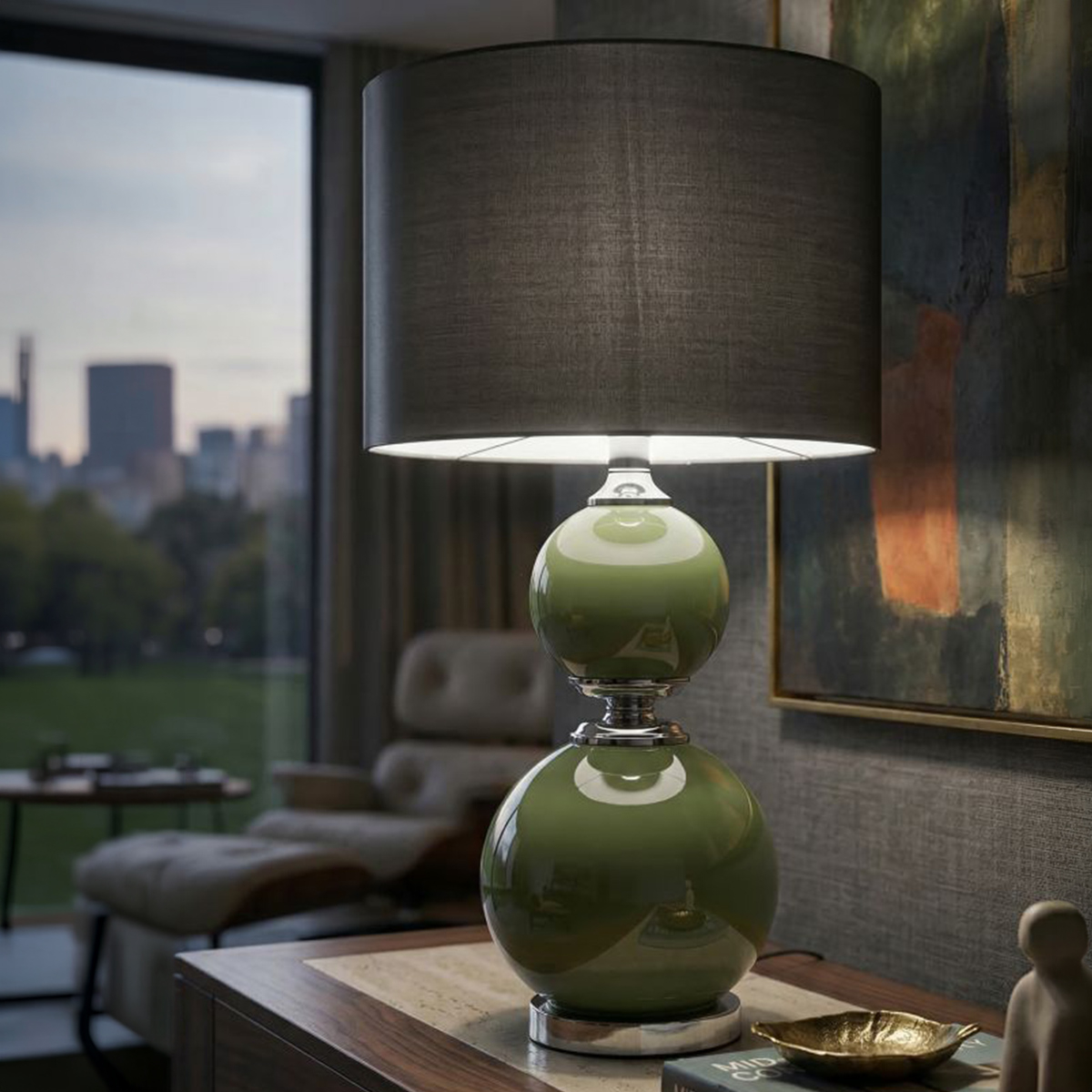 Eva Two Table Lamp in Glass and Fabric — 2