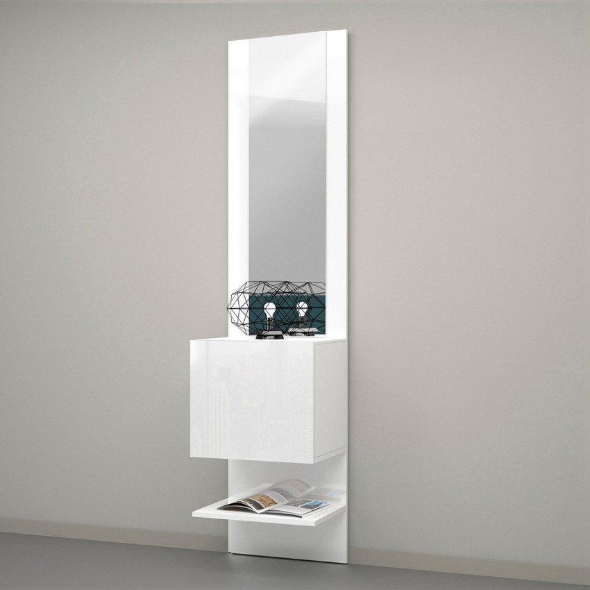 Hallway shoe cabinet with mirror gloss white Karin — 3