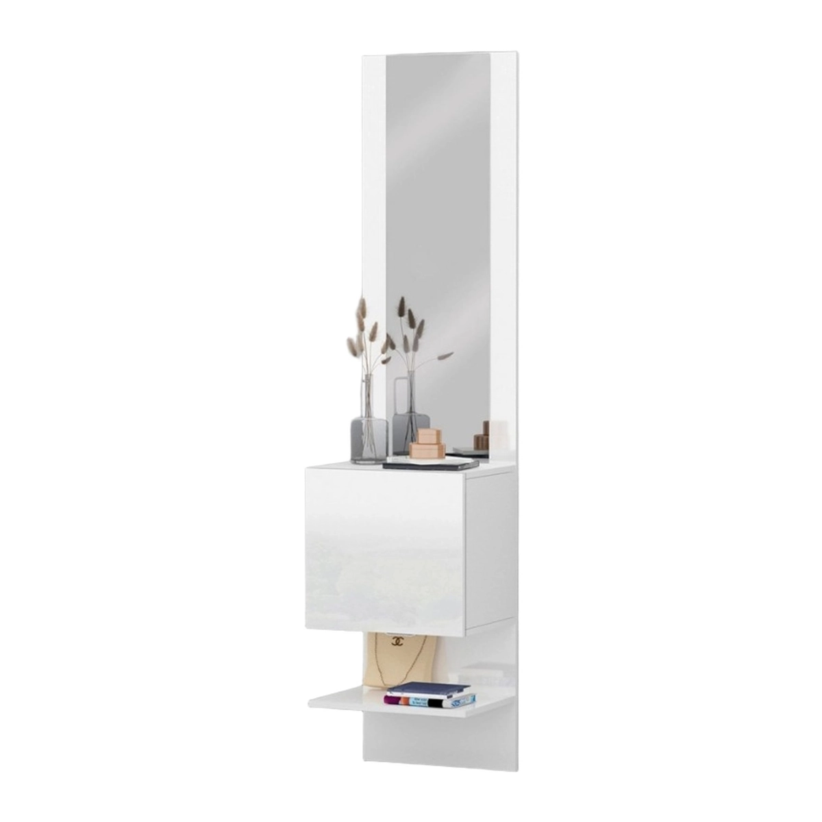 Hallway shoe cabinet with mirror gloss white Karin — 6