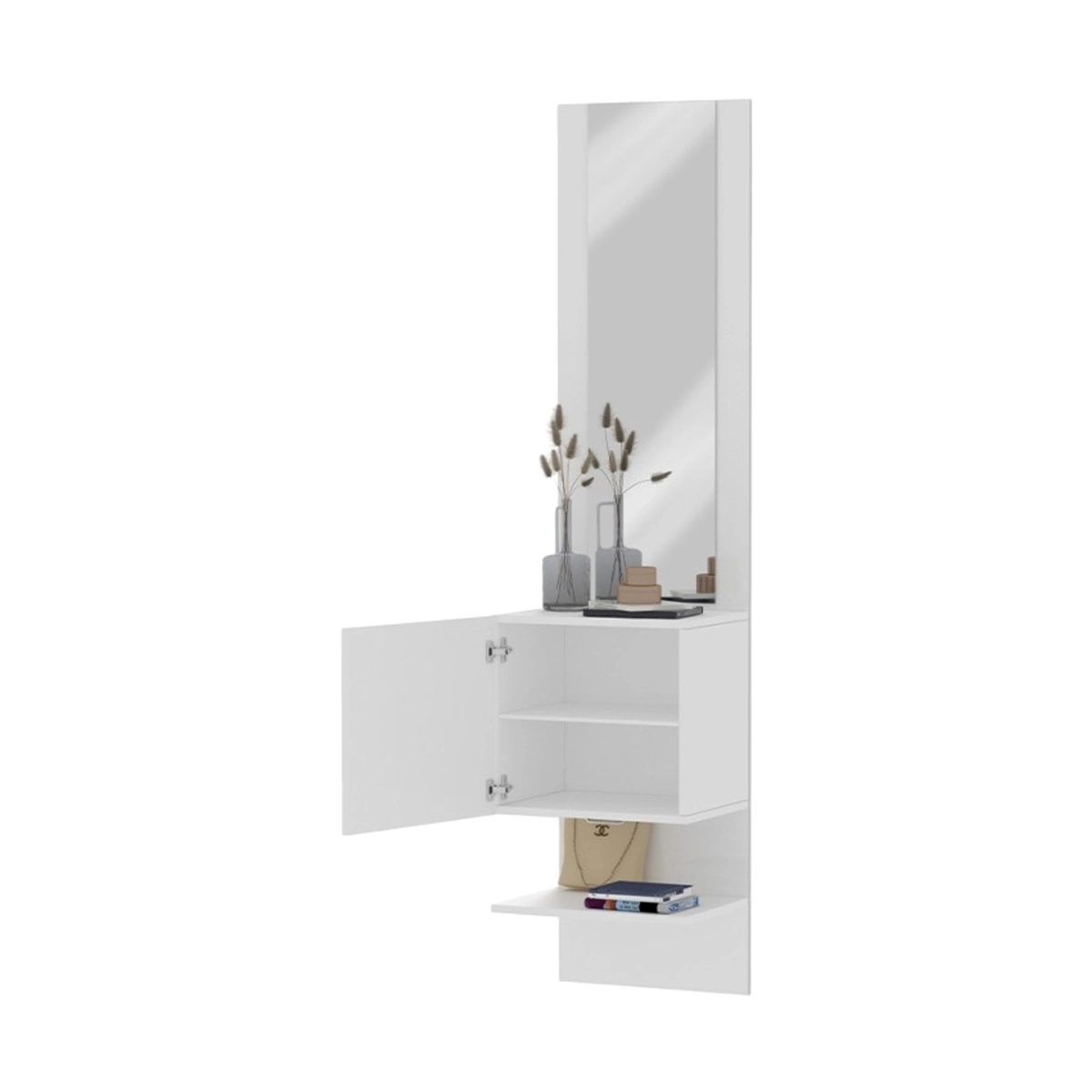 Hallway shoe cabinet with mirror gloss white Karin — 5