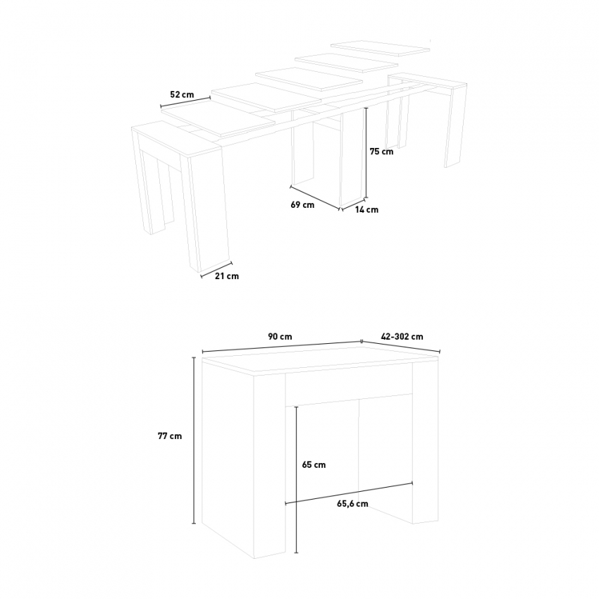 Modem Oak Extendable Wooden Console Dining Table 90x42-302cm — 6