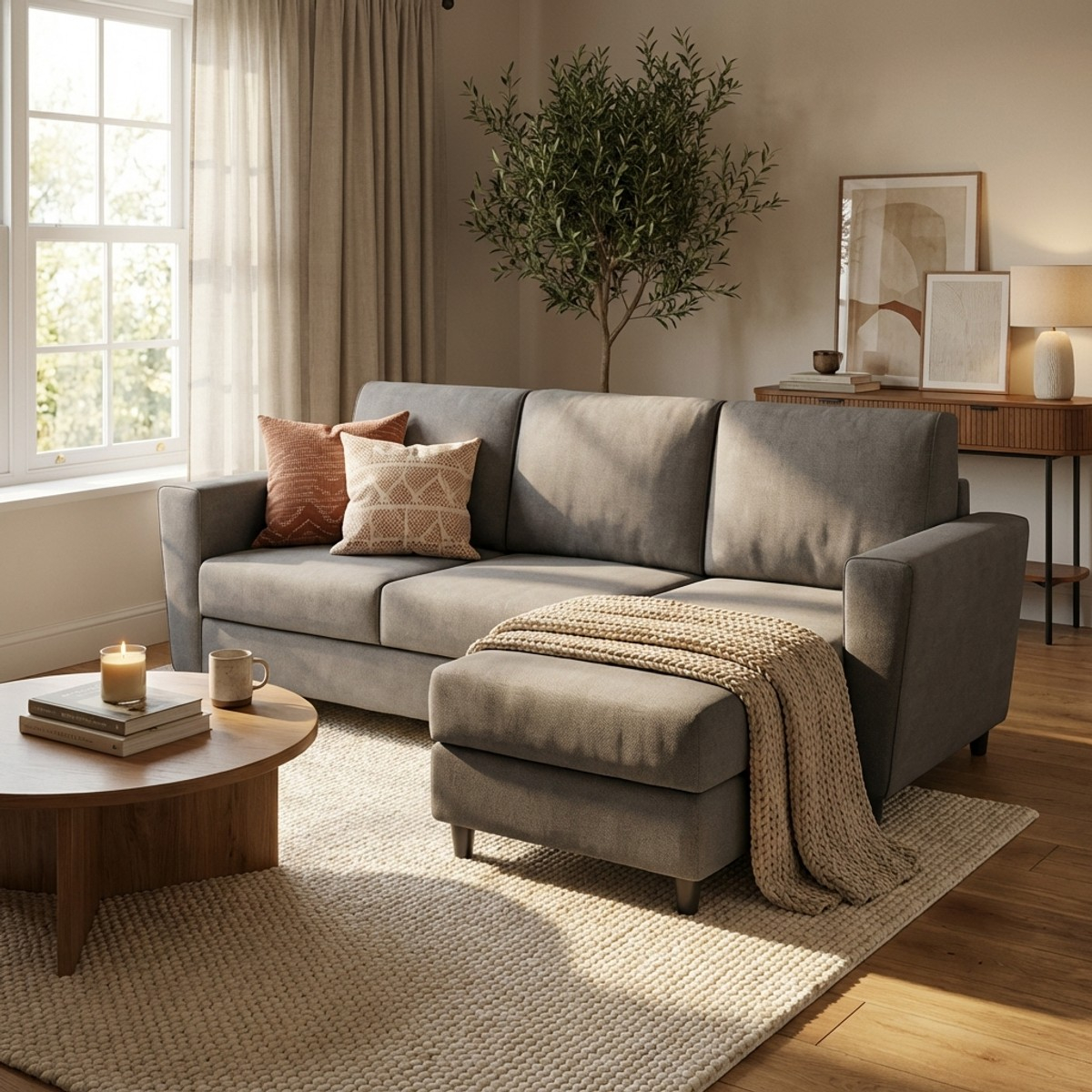 Modern 3-seater fabric sofa with footstool 212cm Yasel — 2
