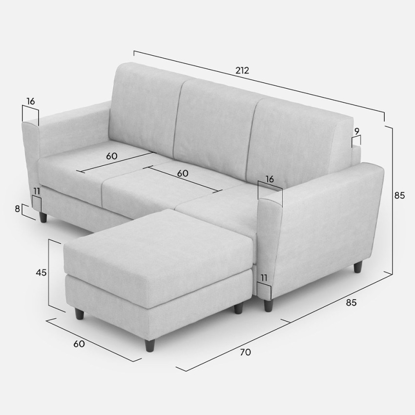 Modern 3-seater fabric sofa with footstool 212cm Yasel — 9