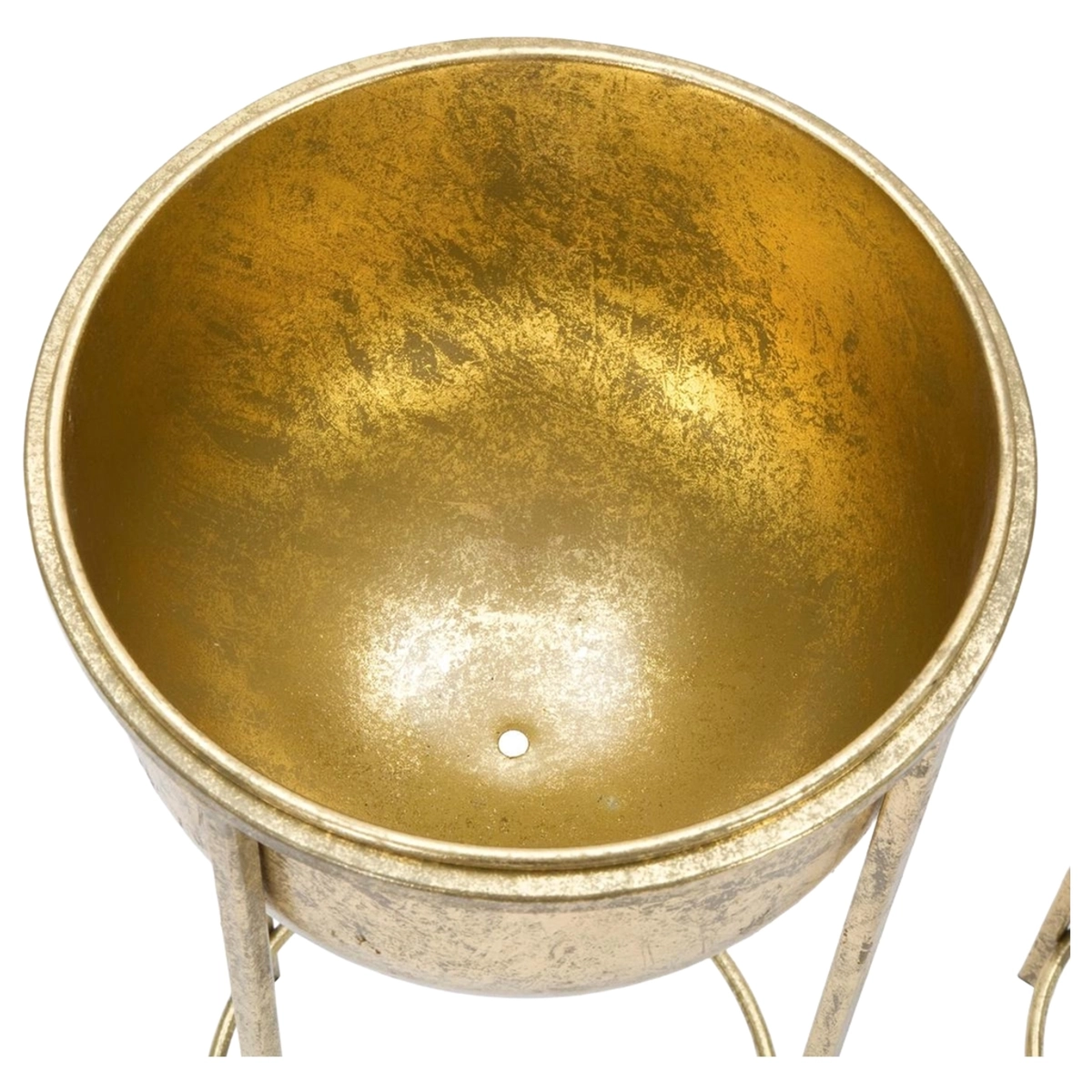 Set of 2 Lumai Golden Metal Plant Stands and Planters — 9