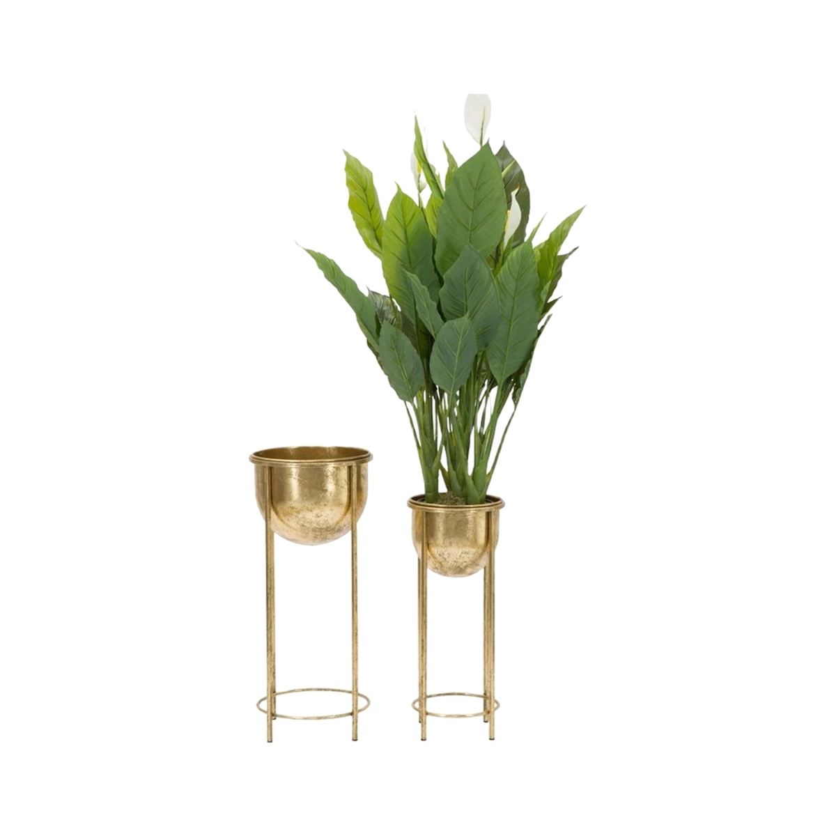 Set of 2 Lumai Golden Metal Plant Stands and Planters — 5
