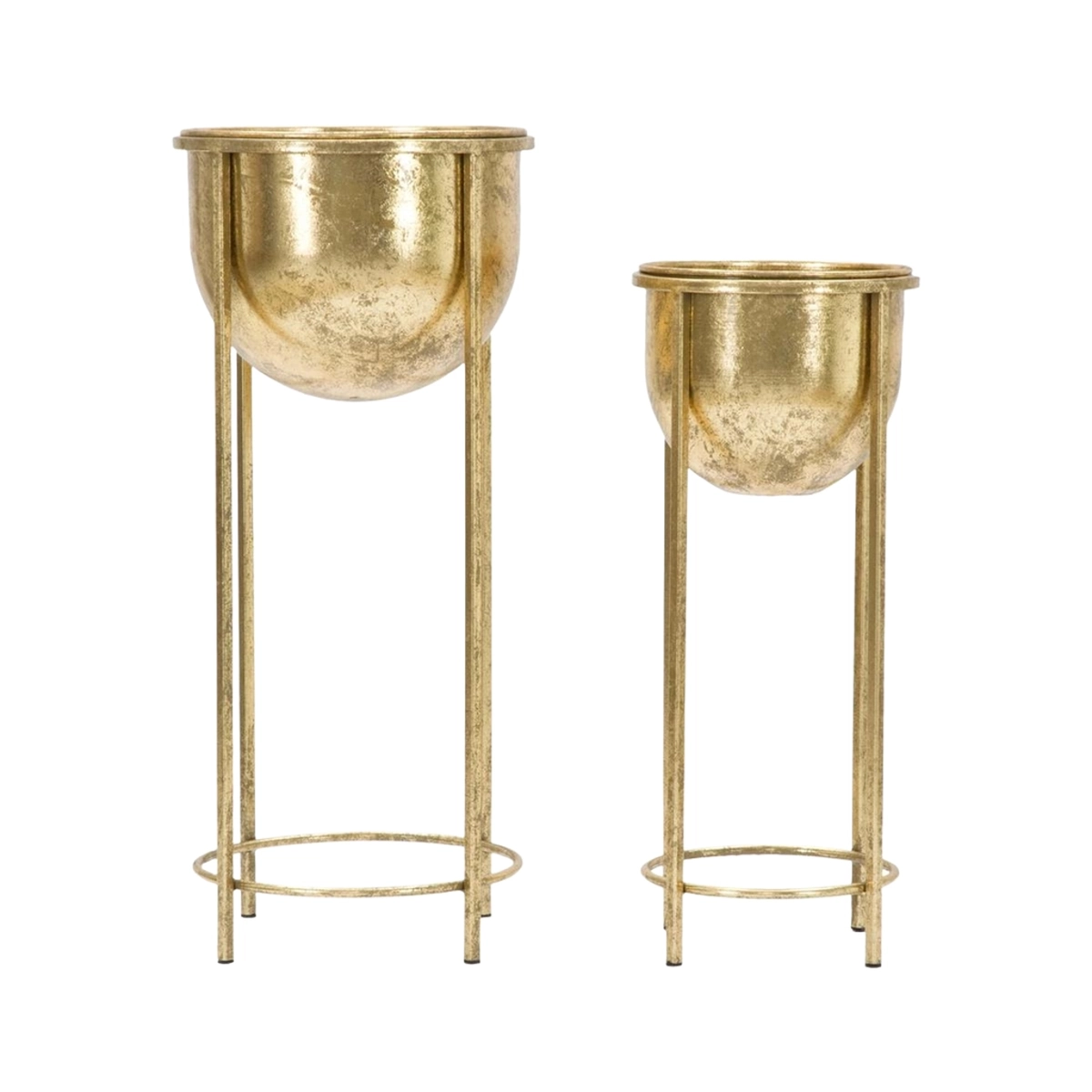 Set of 2 Lumai Golden Metal Plant Stands and Planters — 4