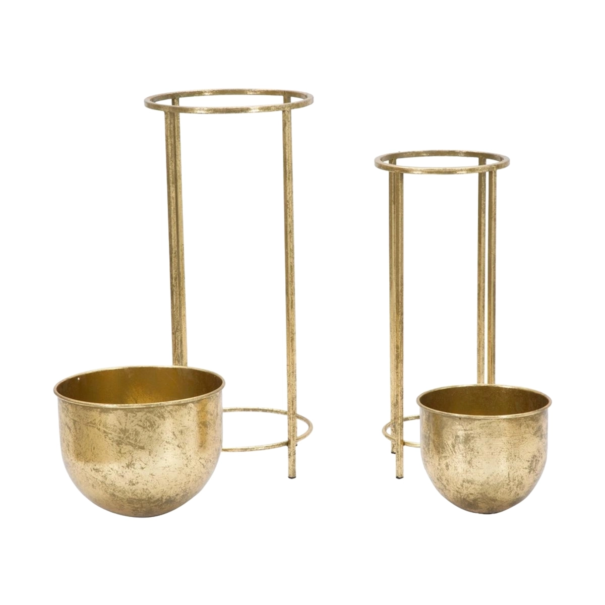 Set of 2 Lumai Golden Metal Plant Stands and Planters — 1