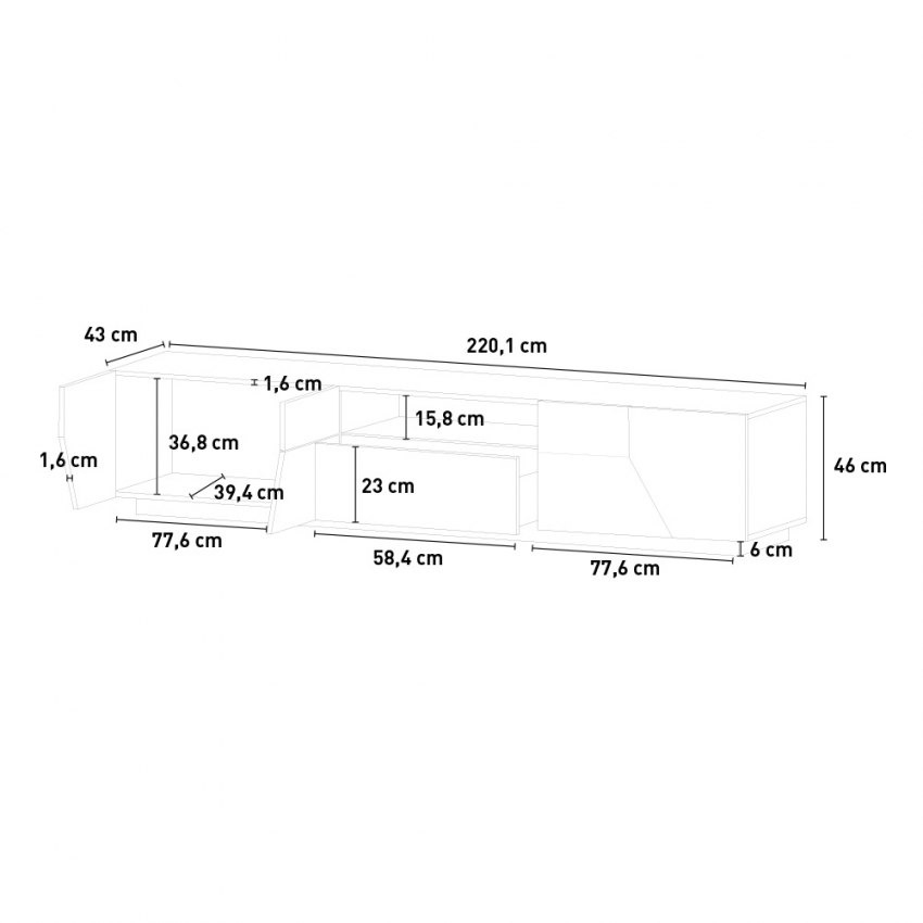 Modern Living Room TV Stand 220x43cm Gloss White Fergus — 11