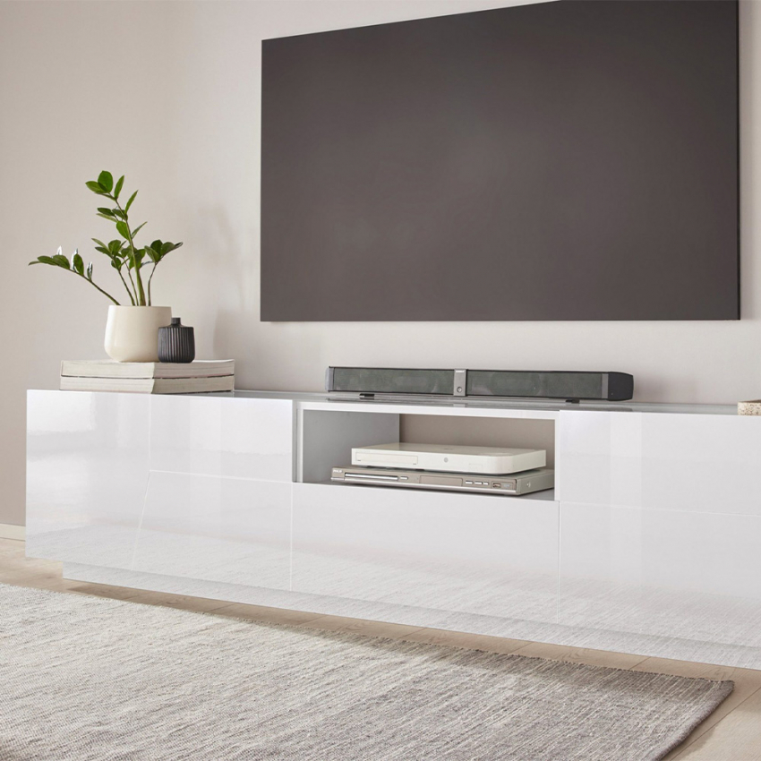 Modern Living Room TV Stand 220x43cm Gloss White Fergus — 3