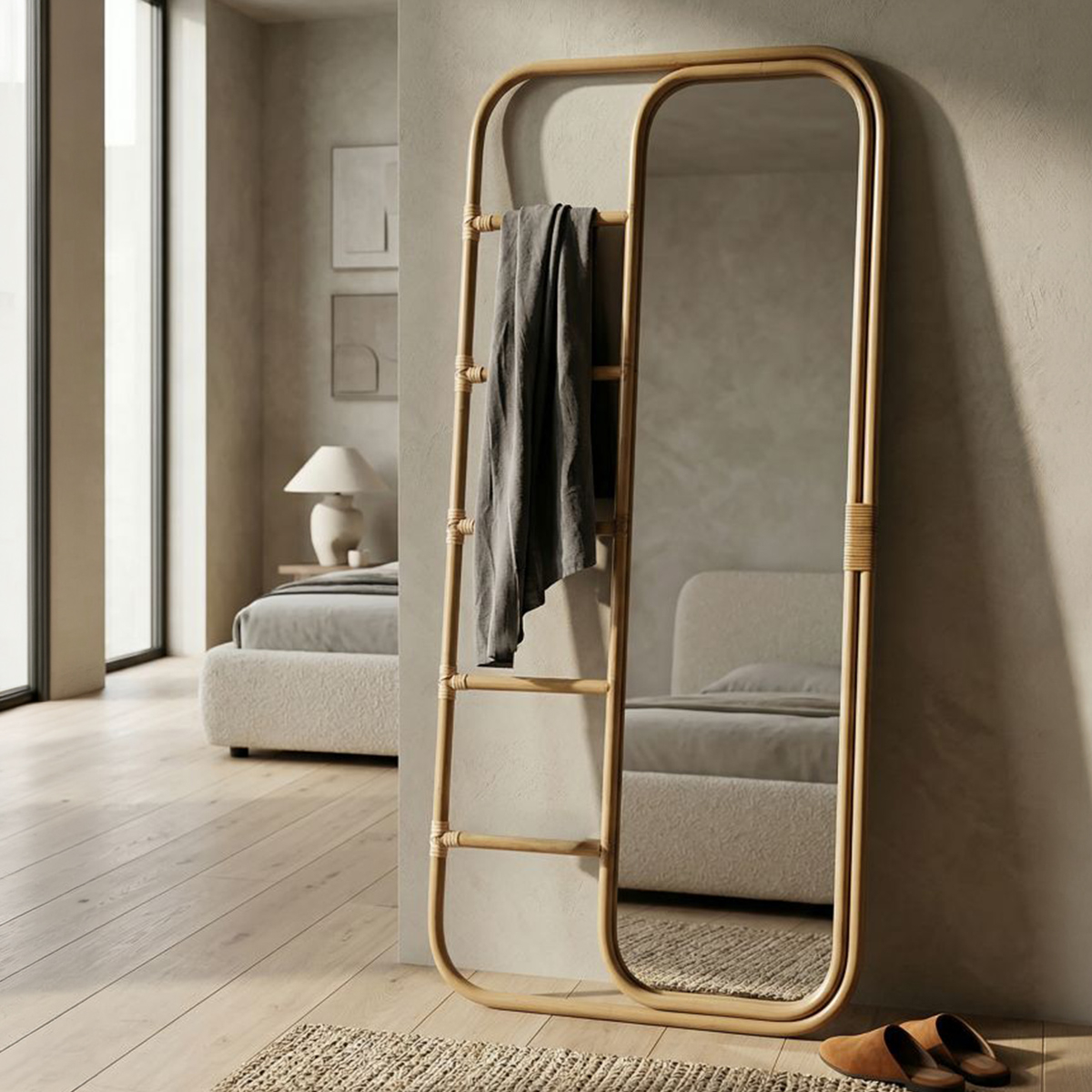 Panama Rectangular Standing Floor Mirror with Clothes Rack — 2