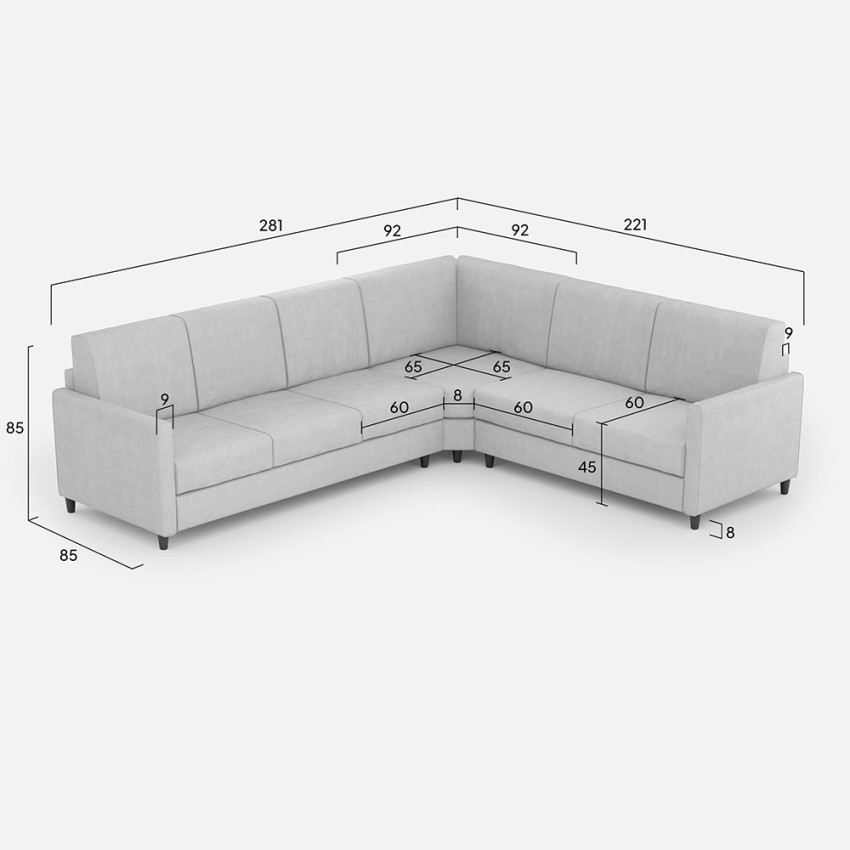 Modern 6 Seater Corner Sofa 281x221cm Fabric Karay 18AG — 9