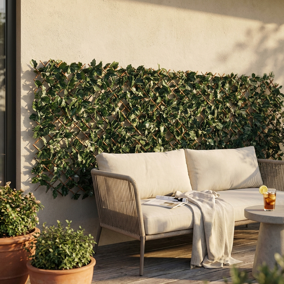 Photinia Extendable Artificial Hedge on Bamboo Trellis 200x100x6 cm — 3
