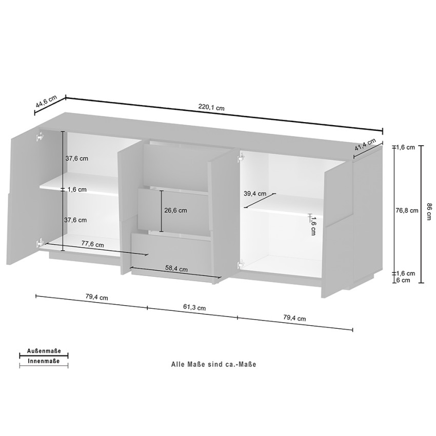 Modern Living Room Sideboard 3 Drawers 2 Doors 220cm Margaux — 8