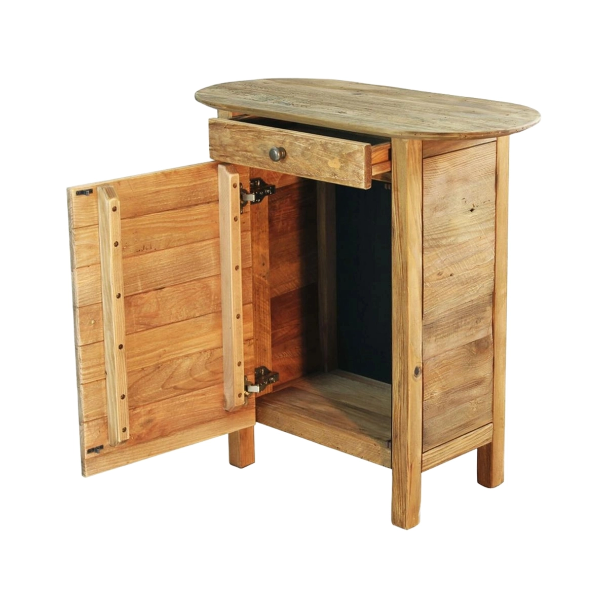 Farran Recycled Pine Wood Bedside Cabinet with Door and Drawer — 6