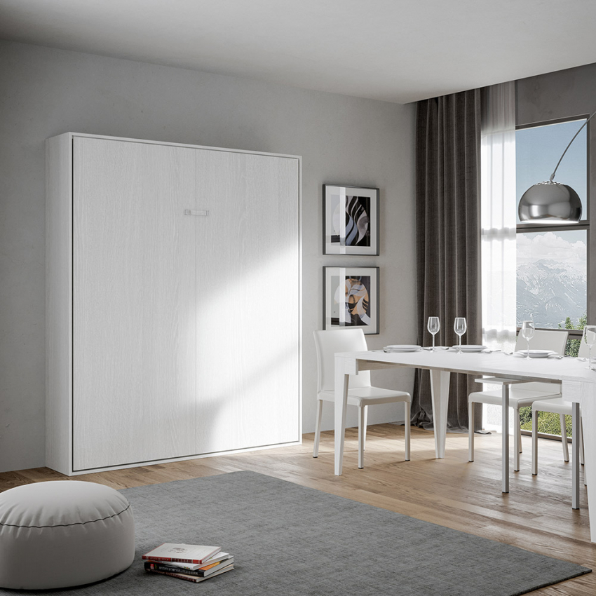 Kentaro Vertical Foldaway Double Wall Bed 160x190 Ash White Itamoby — 3