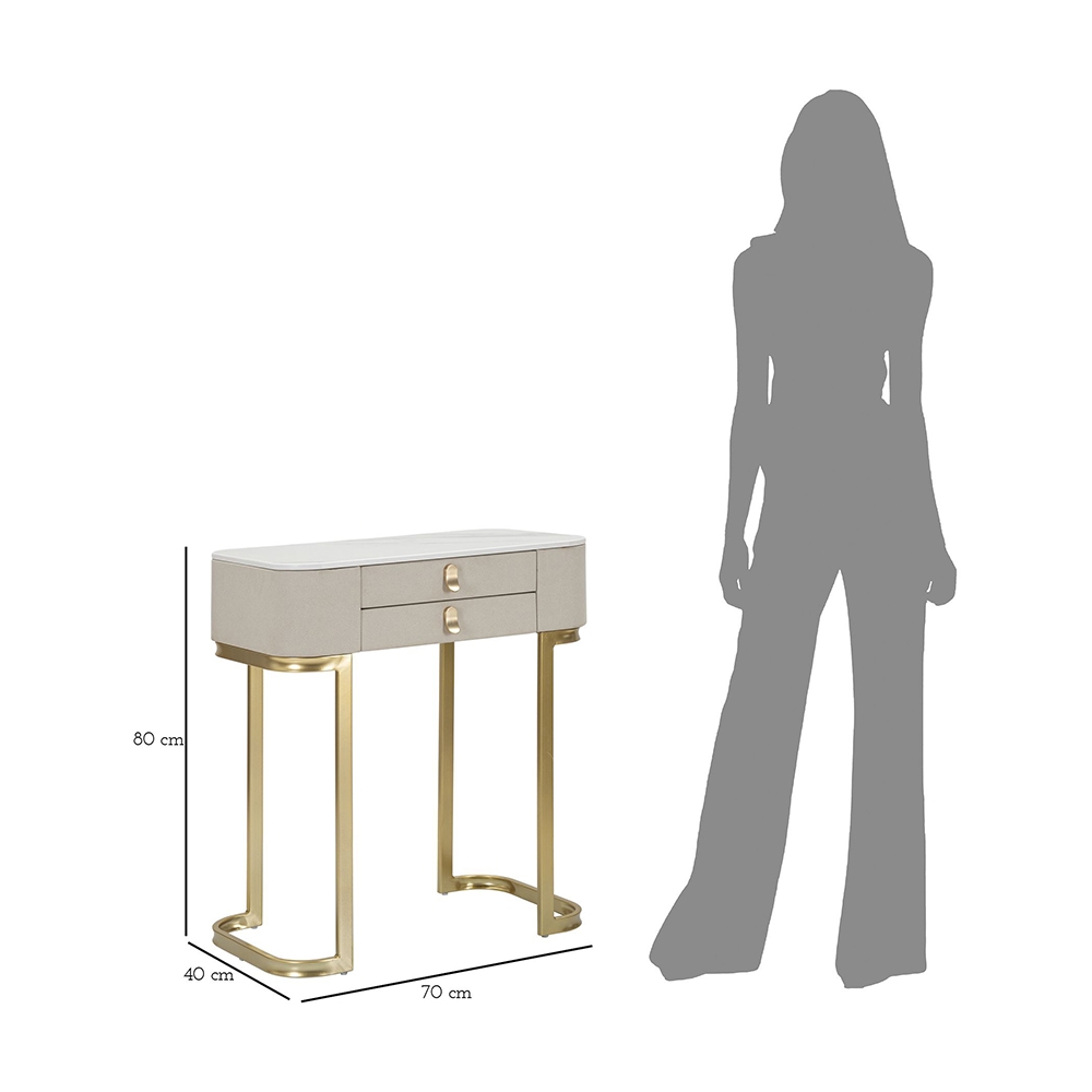 Beauty Entryway Console Table with 2 Drawers and Gold Legs 70x40cm — 10